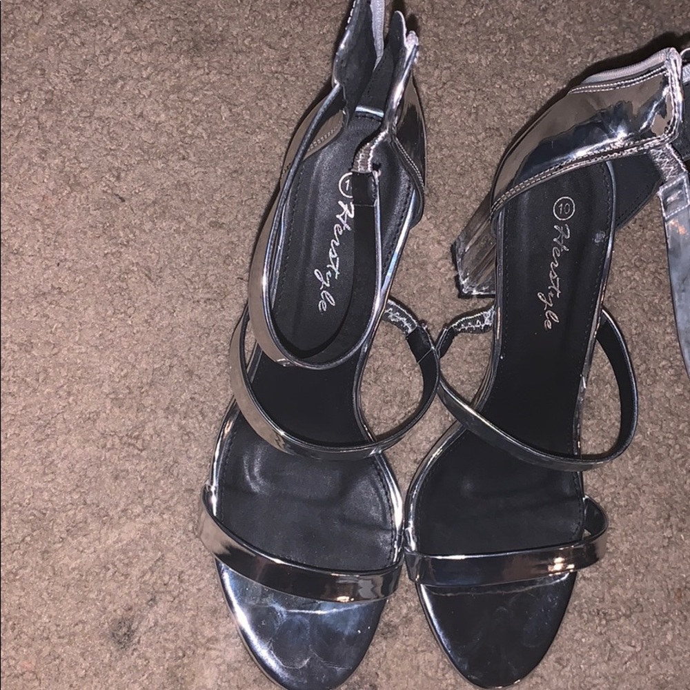 Silver shoes with sparkle in the heels size 10